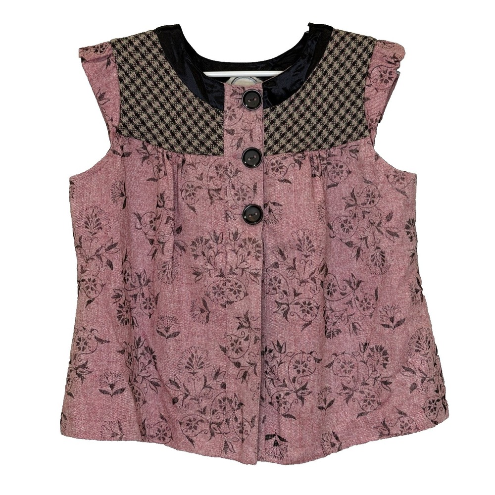 Nick and Mo Top Womens Sz Medium Pink Brown Floral Cap Sleeve Y2K Cottagecore